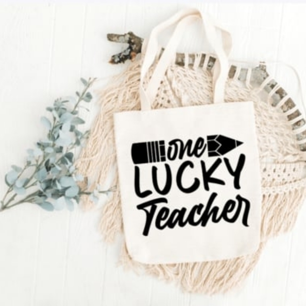 Custom Natural Canvas Teacher Tote One Lucky Teacher
